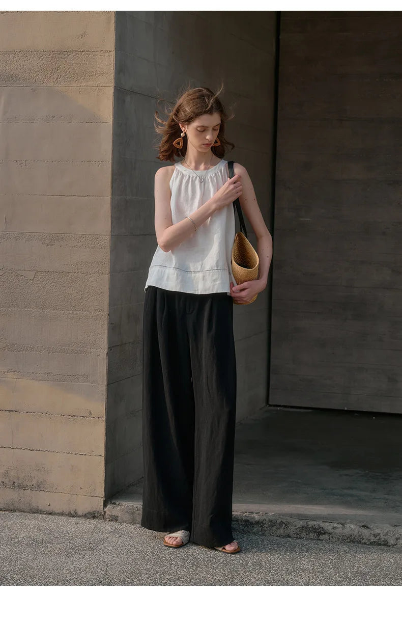 Duttini | Pleated Wide Leg Linen Pant for Women in Natural