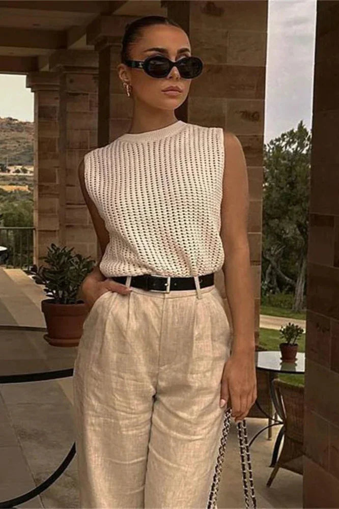 Duttini | Hollow Knit Tank for Women in Cream