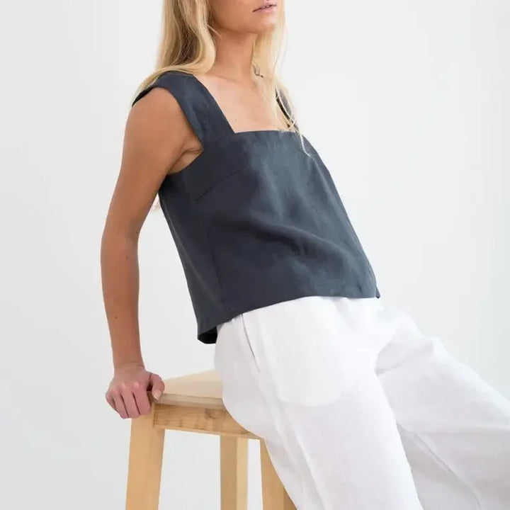 Duttini | Square Neck Linen Crop Tank