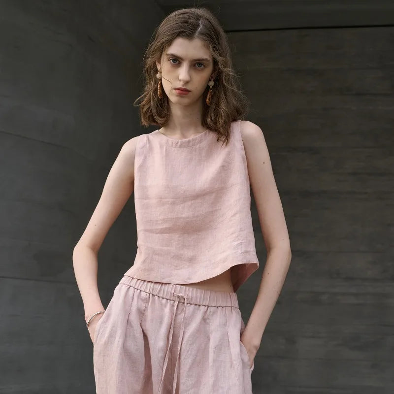Duttini | Asymmetric Linen Crop Top