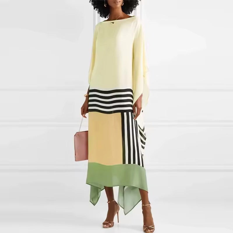 Duttini | Sophisticated Caftan Dress Geometric Print Batwing Sleeve Maxi Dress