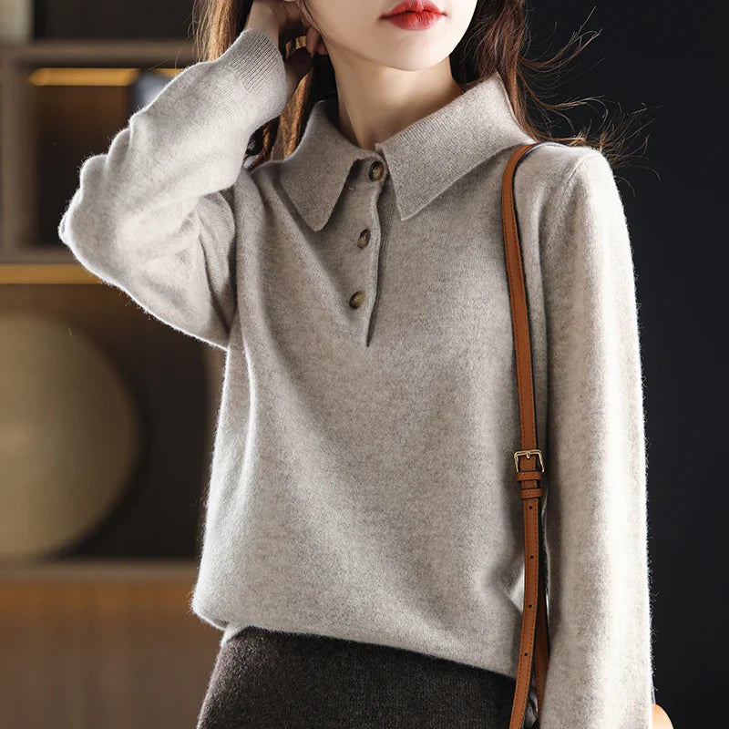 Duttini | Wool Polo Sweater for Women in Classic Fit, Navy