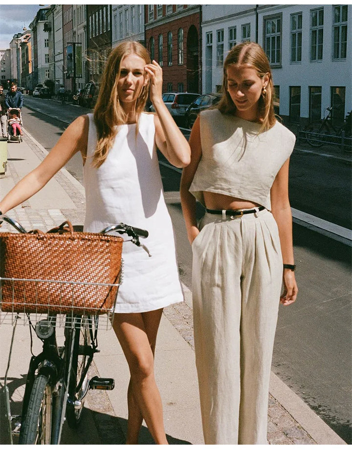 Duttini | Linen Crop Top for Women in White