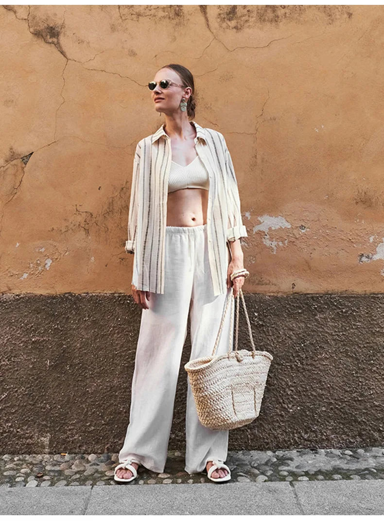 Duttini | Wide Leg Linen Pant for Women in Beige