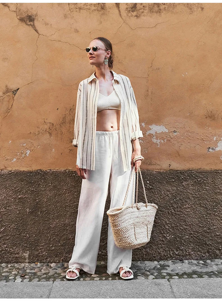 Duttini | Wide Leg Linen Pant for Women in Beige