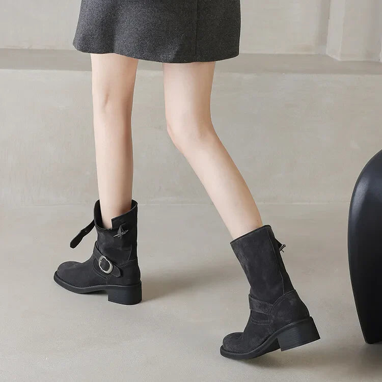 Duttini | Suede Buckle Boots in Black