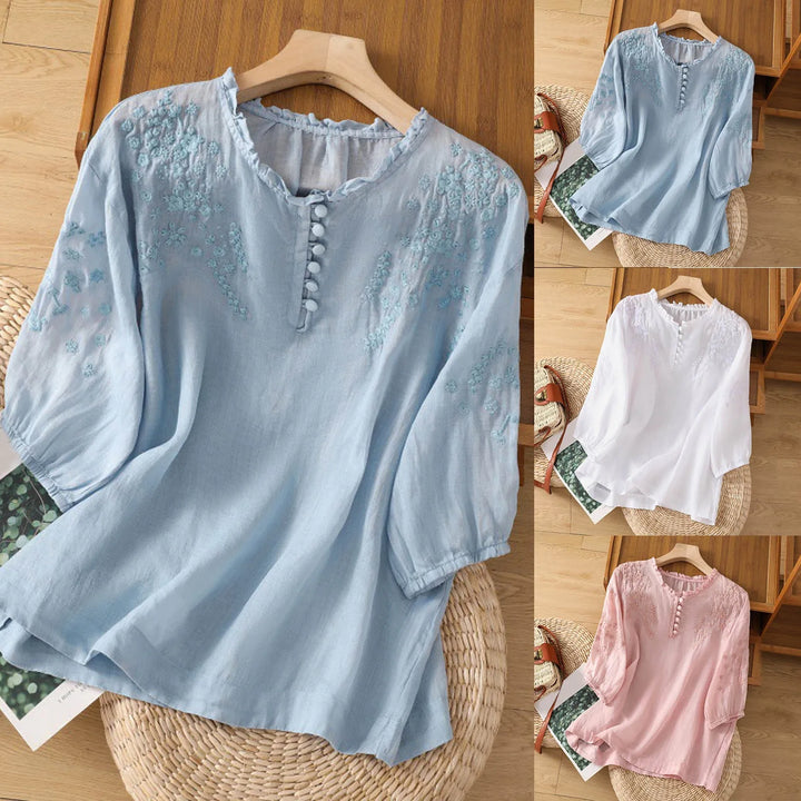 Duttini | Modern Floral Button-Front Blouse with a Timeless Finish