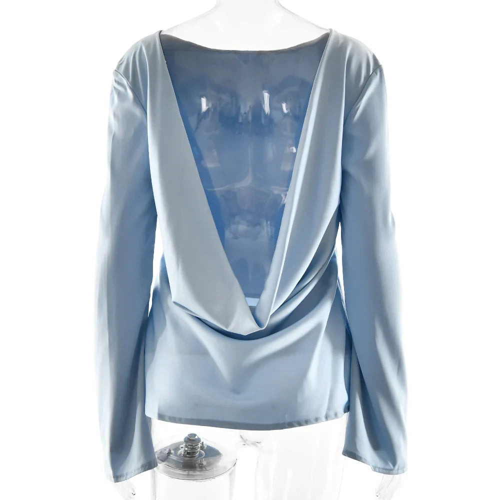 Duttini | Satin Long Sleeve Bell Cuff Top for Women in Elegant Style