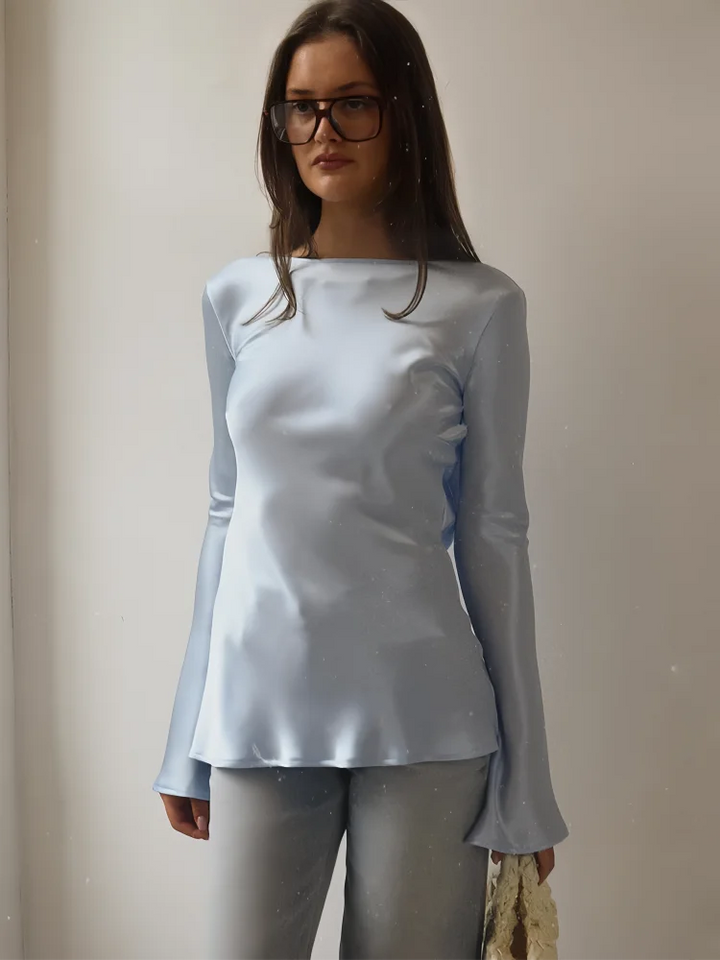 Duttini | Satin Long Sleeve Bell Cuff Top for Women in Elegant Style