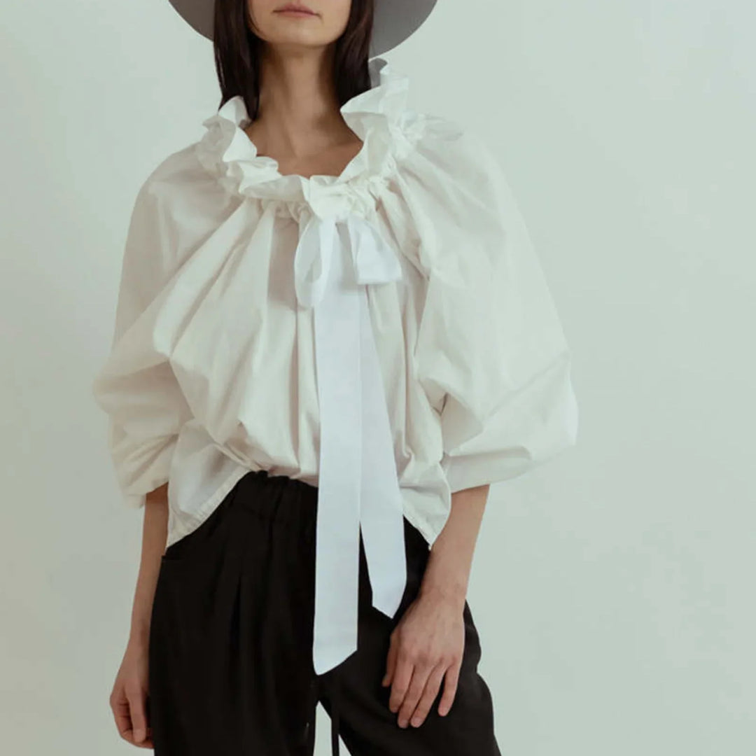 Duttini | Puffed Cotton Blouse for Women in White