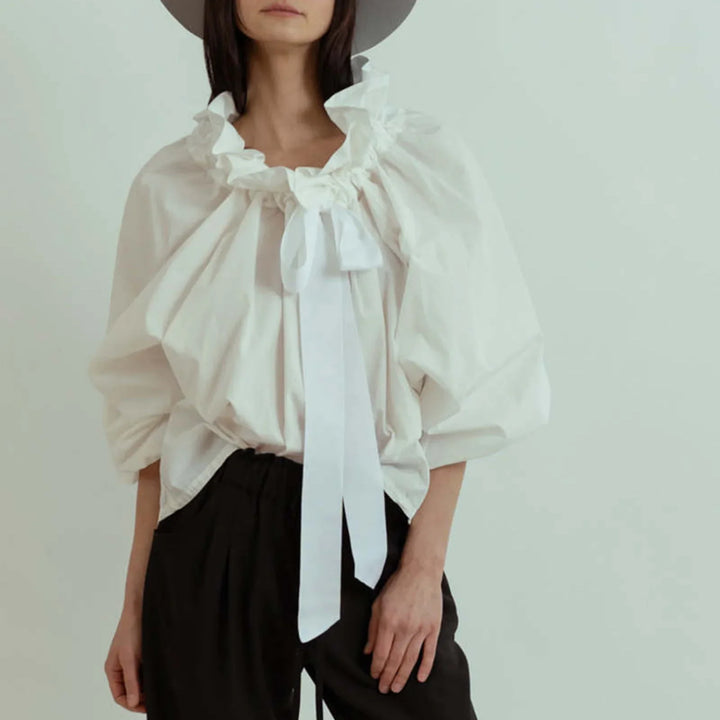 Duttini | Puffed Cotton Blouse for Women in White