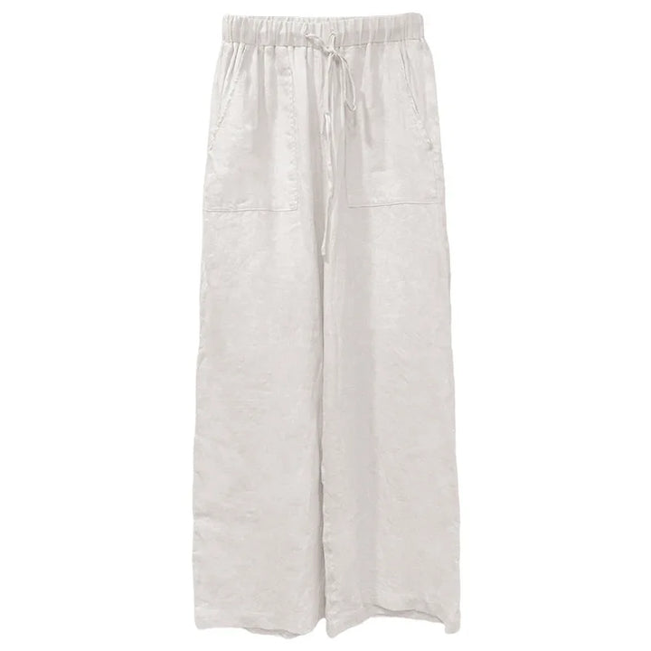 Duttini | Linen Drawstring Straight Pants for Women in Beige