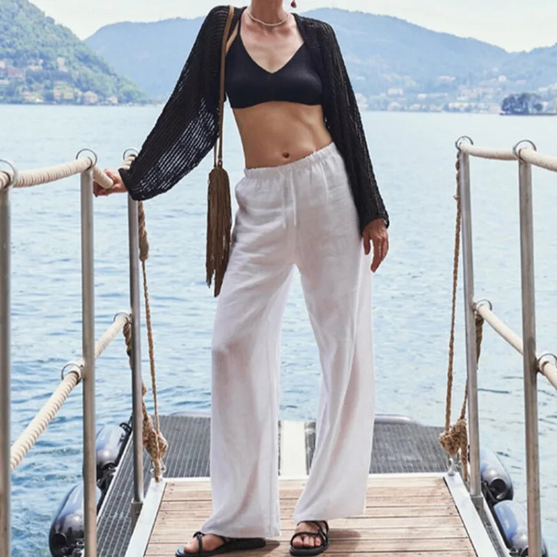 Duttini | Wide Leg Linen Pant for Women in Beige