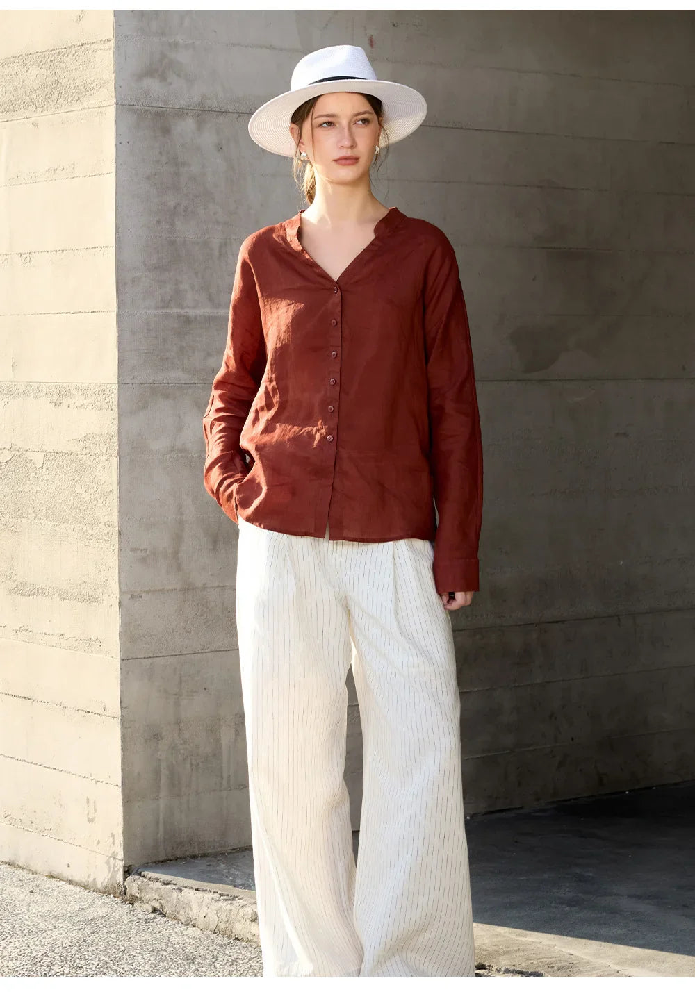 Duttini | Linen V-Neck Shirt for Women