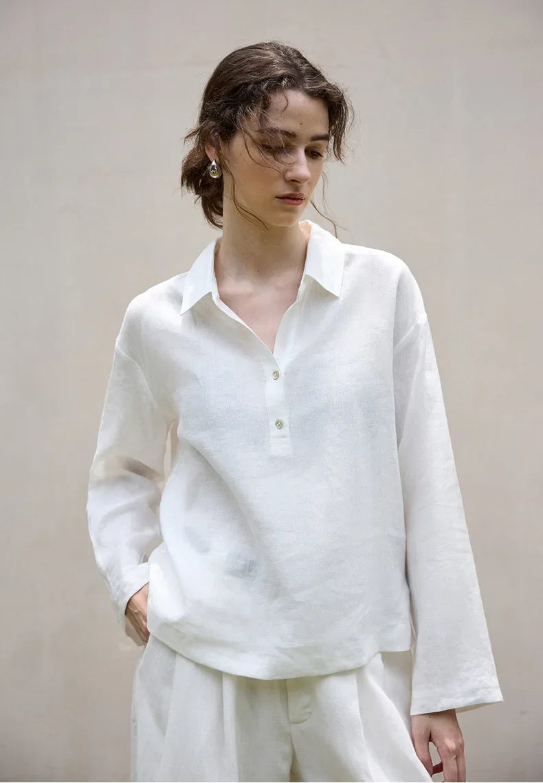 Duttini | Linen Pullover for Men with Polo Collar
