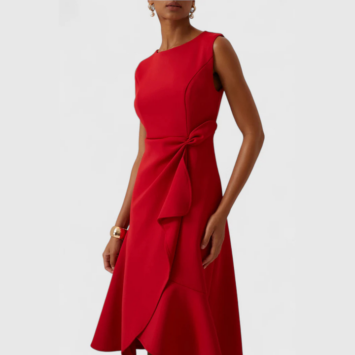 Duttini | Sophisticated Draped Asymmetric Midi Dress in a Flattering Cut