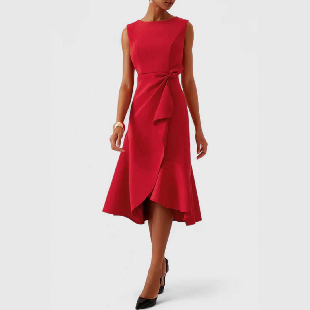 Duttini | Sophisticated Draped Asymmetric Midi Dress in a Flattering Cut