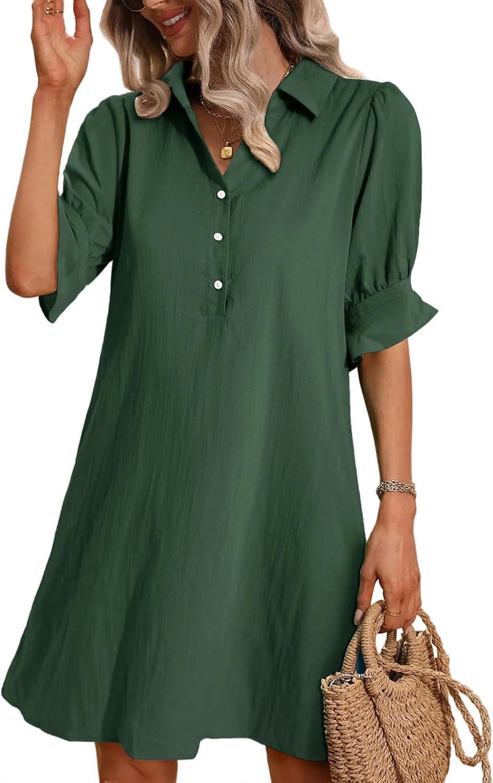 Duttini | Modern Button-Down Shirt Dress 3/4 Sleeve Knee Length