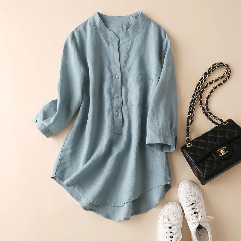 Duttini | Effortless Linen Blend Summer Tunic Blouse in a Flattering Cut