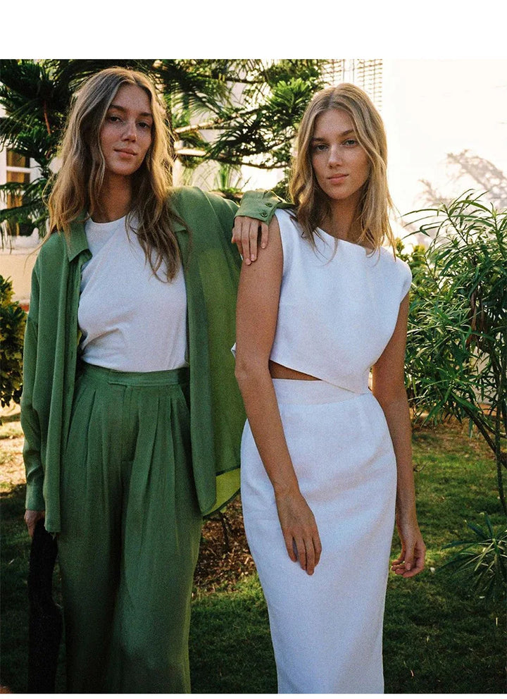 Duttini | Linen Crop Top for Women in White