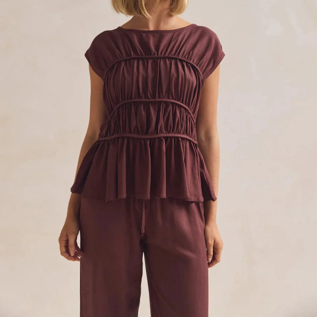 Duttini | Ruched Cap Sleeve Peplum Top for Women