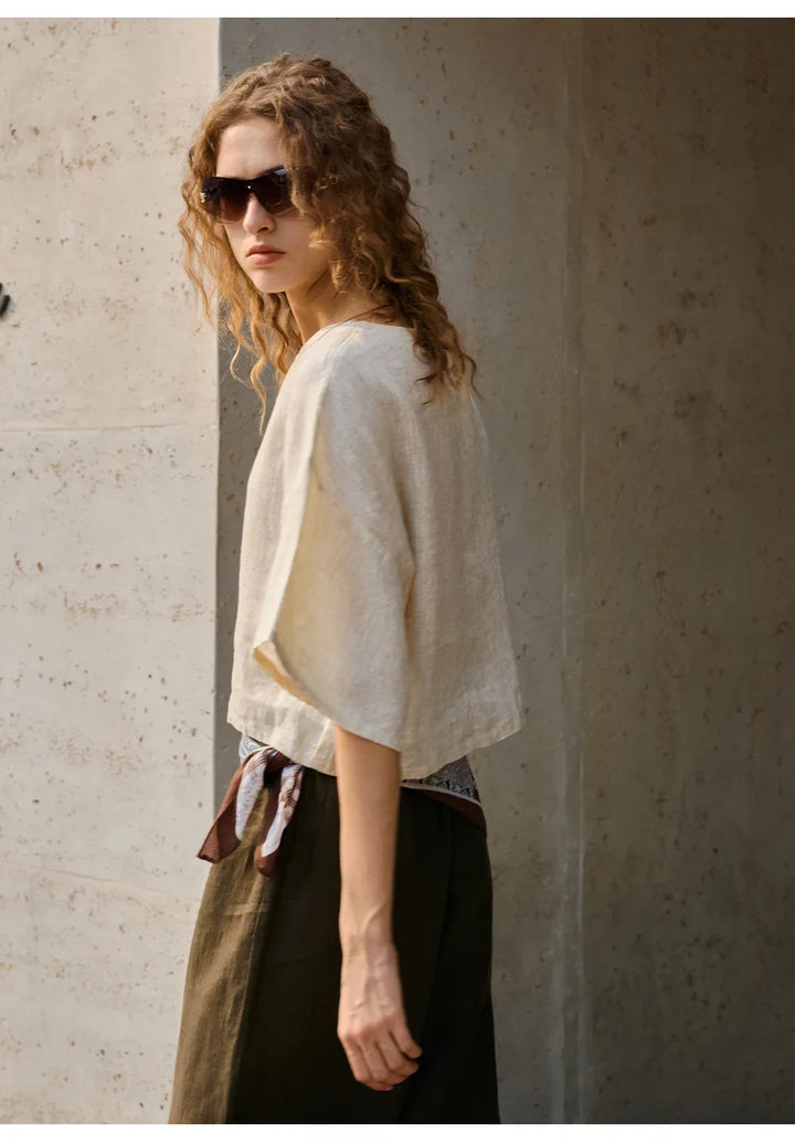 Duttini | Flared Sleeve Linen Pullover for Women
