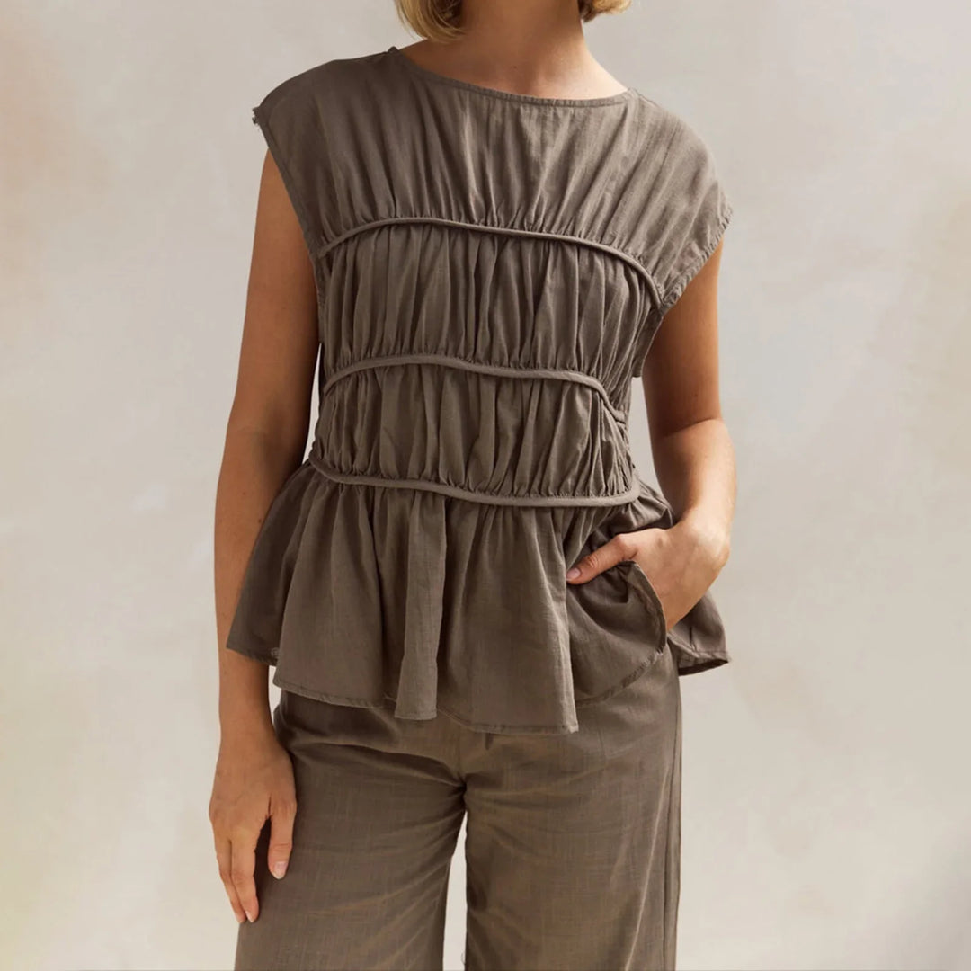 Duttini | Ruched Cap Sleeve Peplum Top for Women