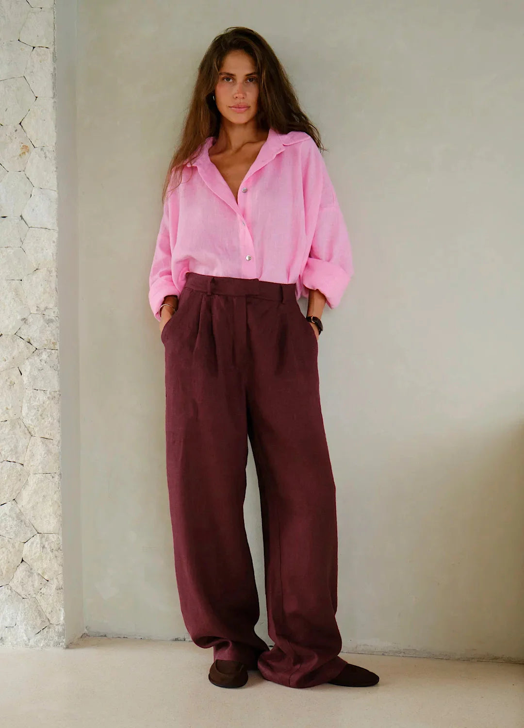 Duttini | Linen Wide-Leg Trousers for Women in Natural Color