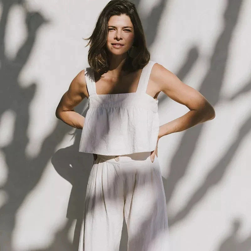 Duttini | Pleated Linen Culotte Pant for Women