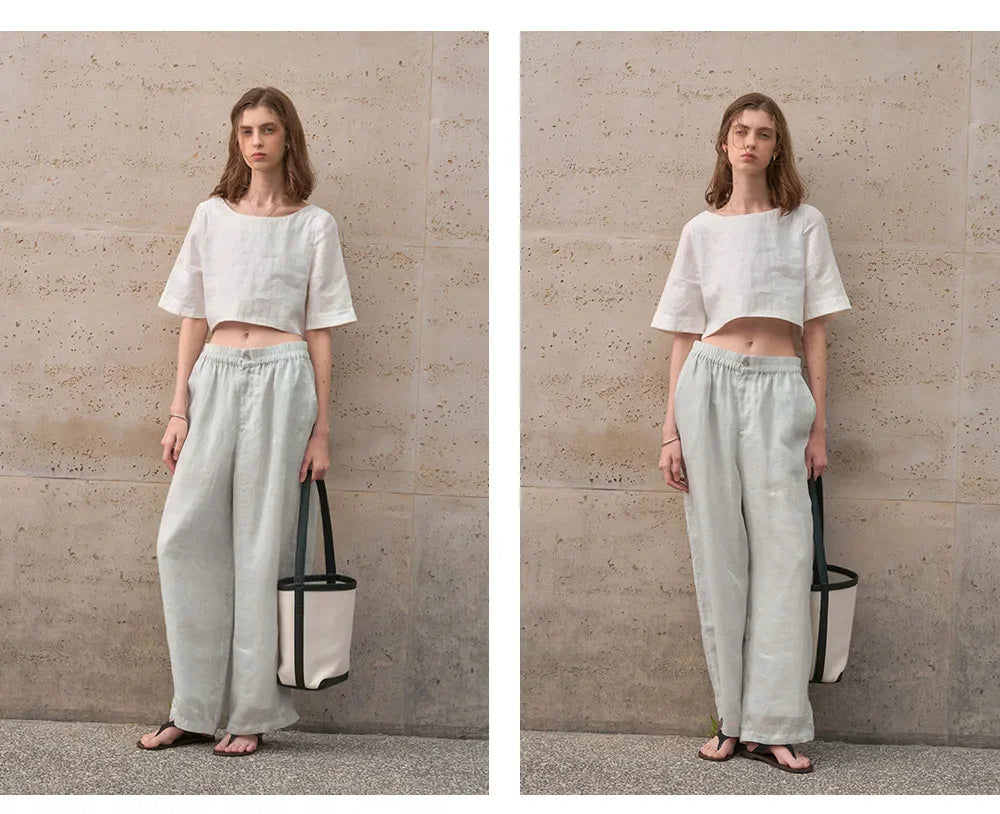 Duttini | Boxy Linen Crop Top