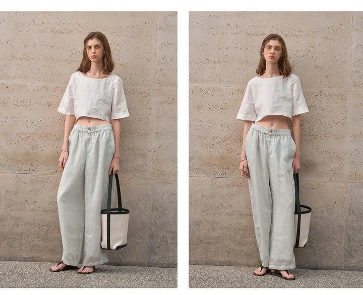 Duttini | Boxy Linen Crop Top
