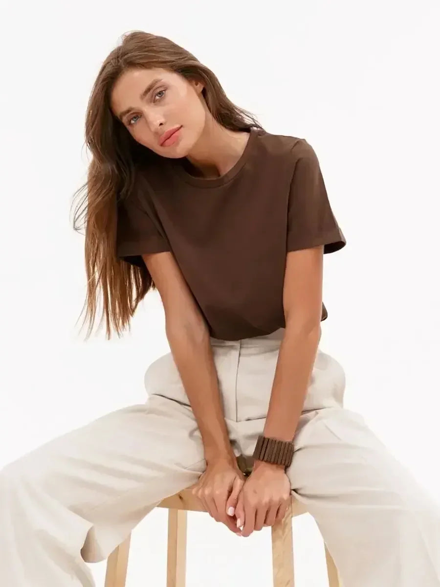 Duttini | Cotton Tee for Women in White, Casual Fit