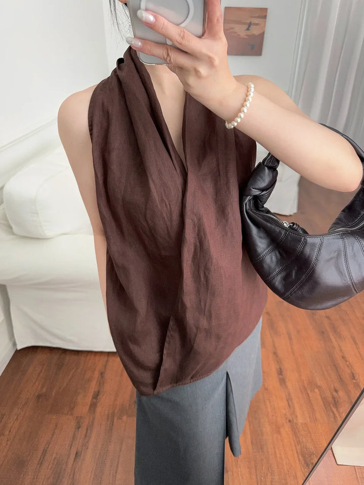 Duttini | Drape Linen Vest for Women in Natural