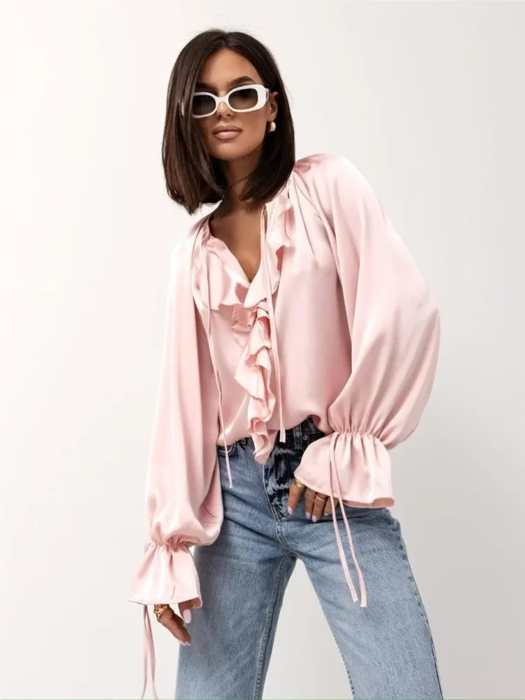 Duttini | Satin Ruffle Blouse for Women