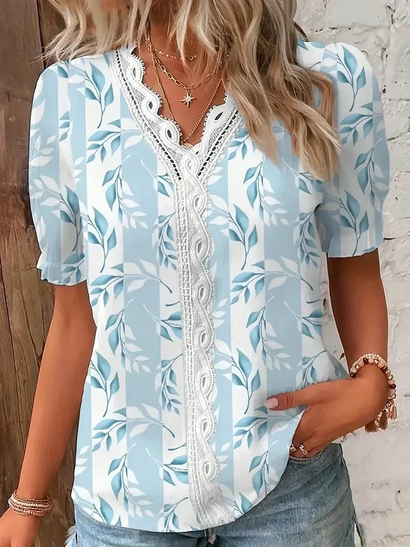 Duttini | Graceful Floral Lace V-Neck Blouse in a Flattering Cut