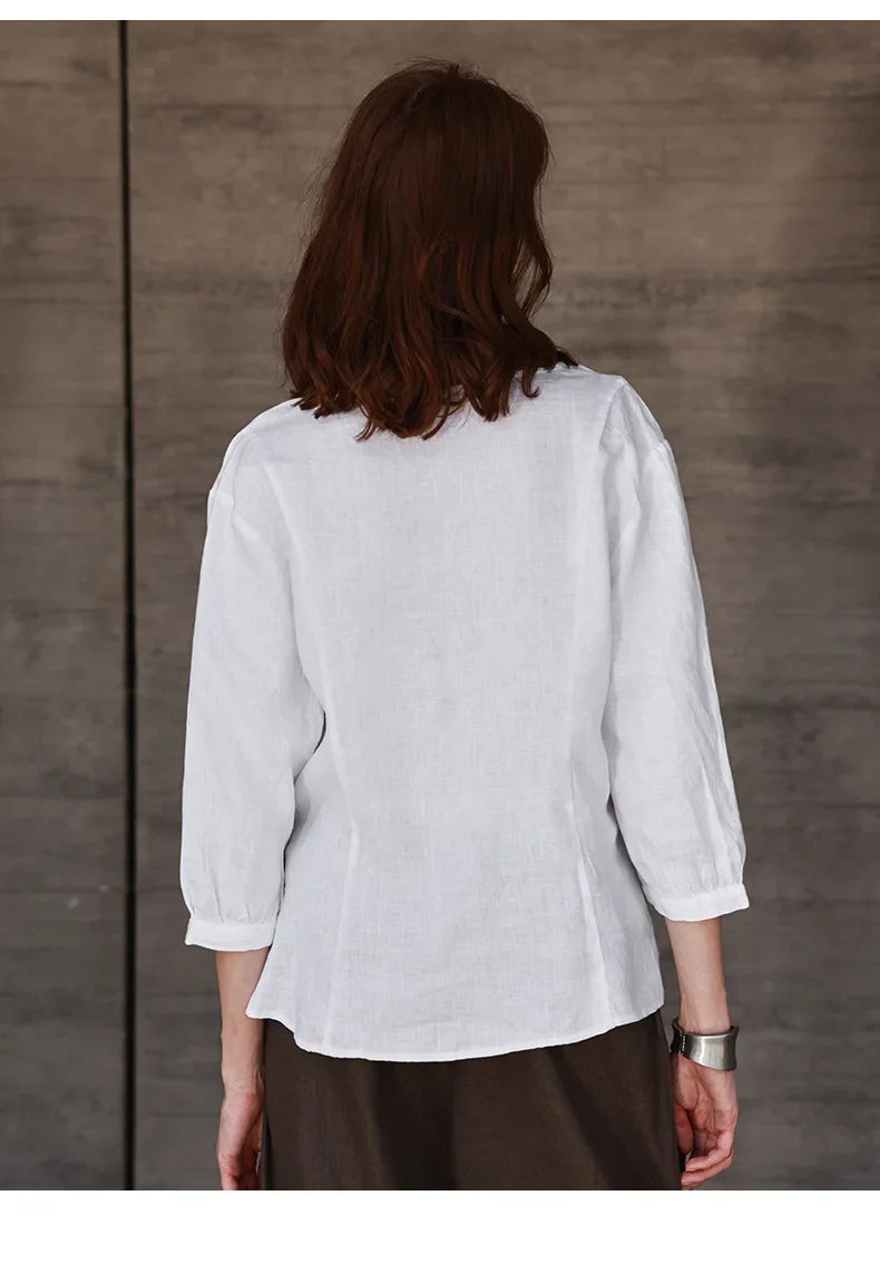 Duttini | Fitted V-Neck Linen Blouse for Women