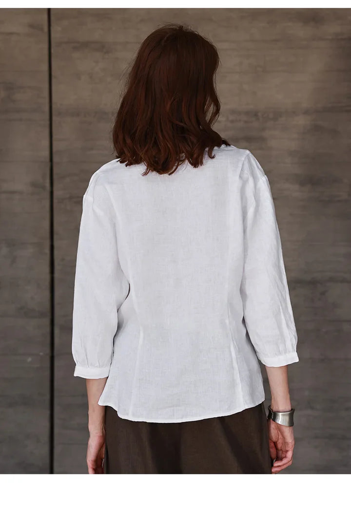 Duttini | Fitted V-Neck Linen Blouse for Women