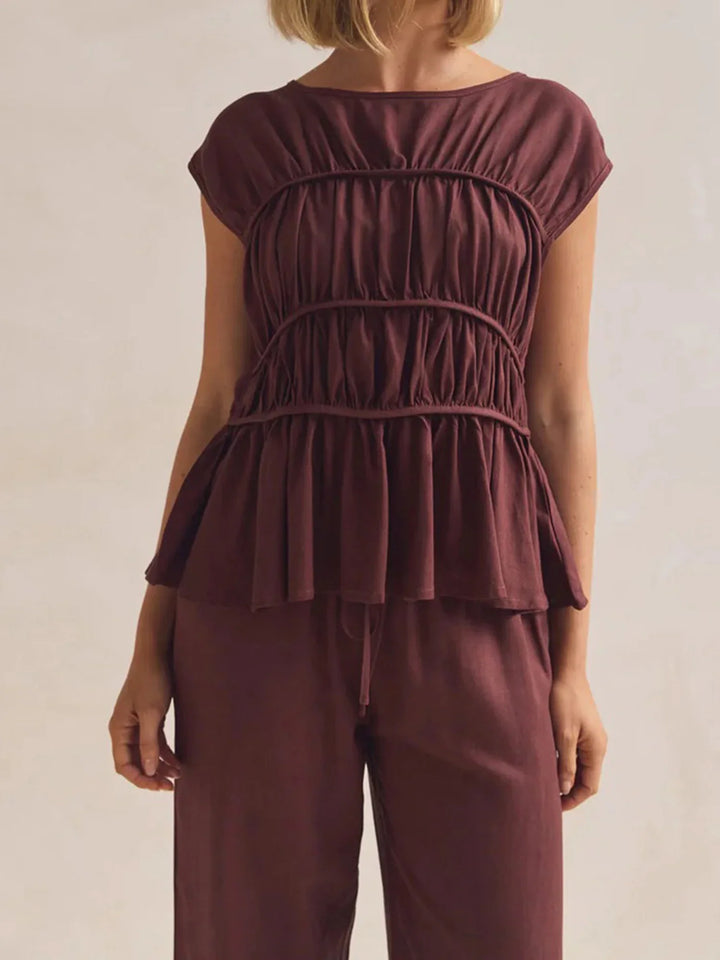 Duttini | Ruched Cap Sleeve Peplum Top for Women