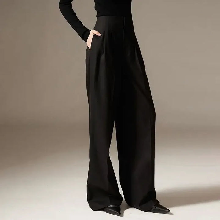 Duttini | Wide Leg Draped Pants for Women in Black
