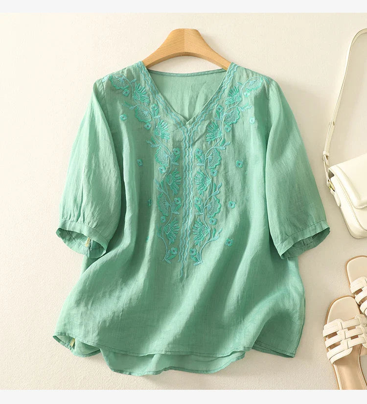 Duttini | V-Neck Cotton Blouse for Women in White