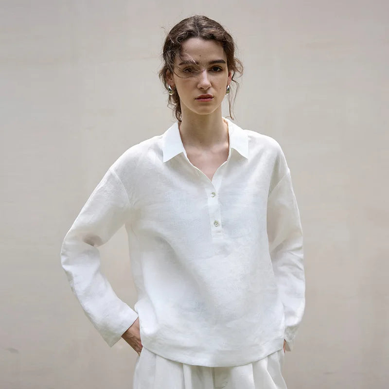 Duttini | Linen Pullover for Men with Polo Collar