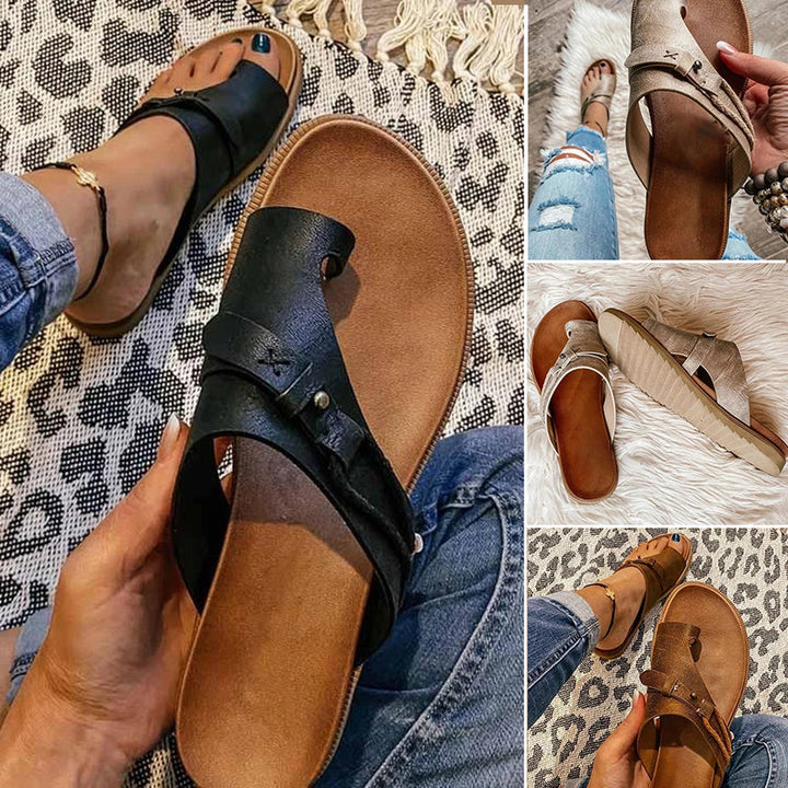 Duttini | Premium Flat Toe Ring Sandals Slip-On Boho Summer Slides