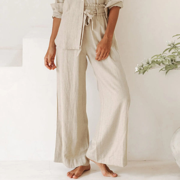 Duttini | Linen Wide Leg Pant for Women in Ruffle Style