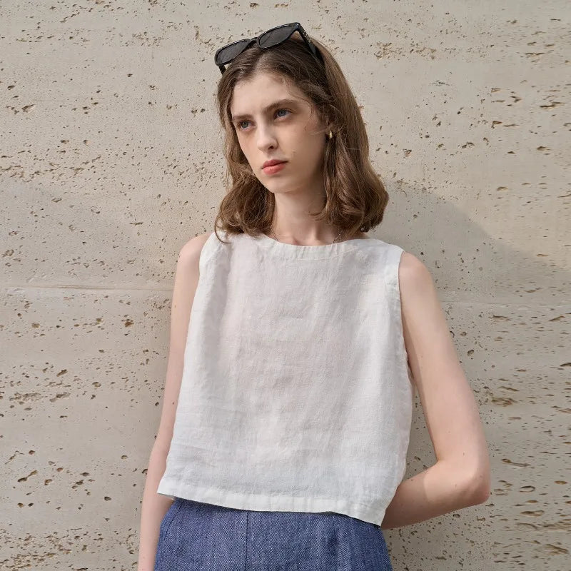 Duttini | Asymmetric Linen Crop Top