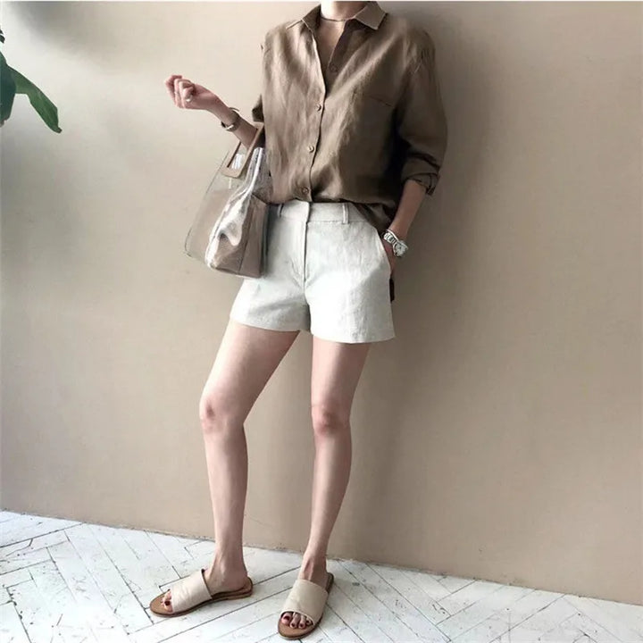 Duttini | Soft Linen Open Collar Shirt