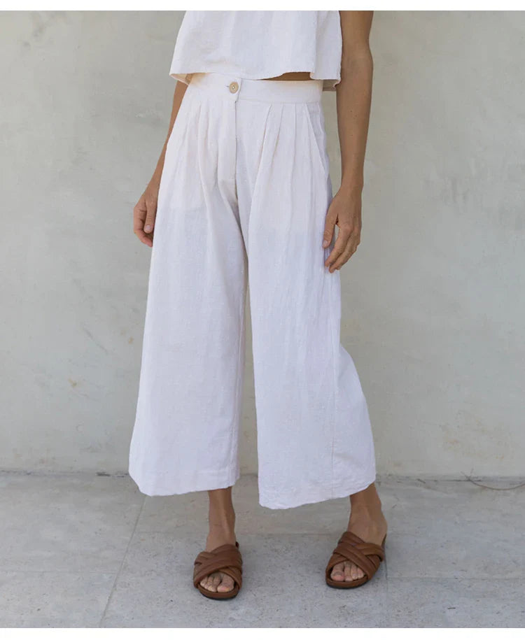 Duttini | Pleated Linen Culotte Pant for Women