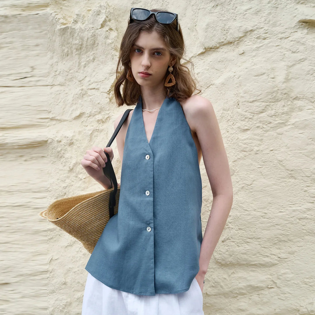 Duttini | Linen Halter Waistcoat Top for Women