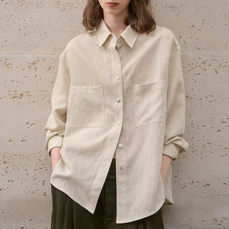 Duttini | Oversized Linen Shirt for Women in White