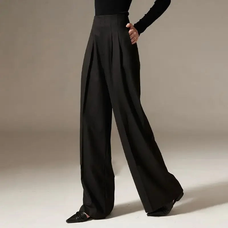 Duttini | Wide Leg Draped Pants for Women in Black