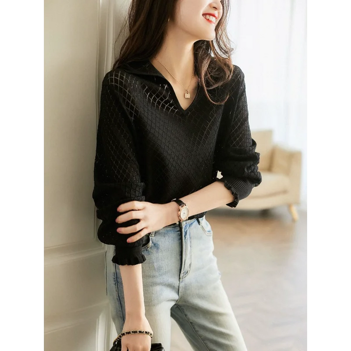 Duttini | Diamond Knit Top for Women in Light Blue